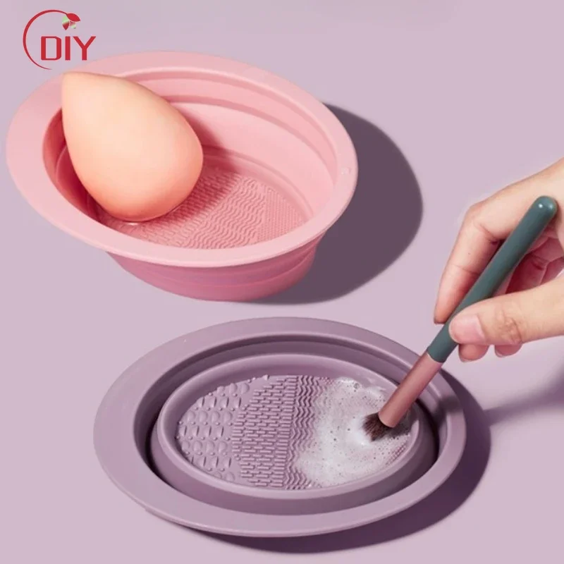 1PC Foldable Makeup Brush Cleaning Bowl Makeup Brush Powder Puff Cleaning Liquid Makeup Brush Make Up Sponge Drying Net