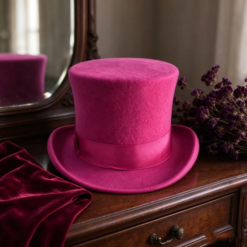 LIHUA Women Party Fashion Wool Tophats Men's Flat Top Hats 100% Wool Derby Hat Felt 18cm/7inch  Bowler Hat Magic Hat