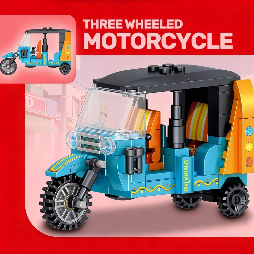 City Three-Wheeled Motorcycle Model MOC Building Blocks Technical Bricks Toy Vehicle for Kids Boys & Adult Birthday Gift image 3