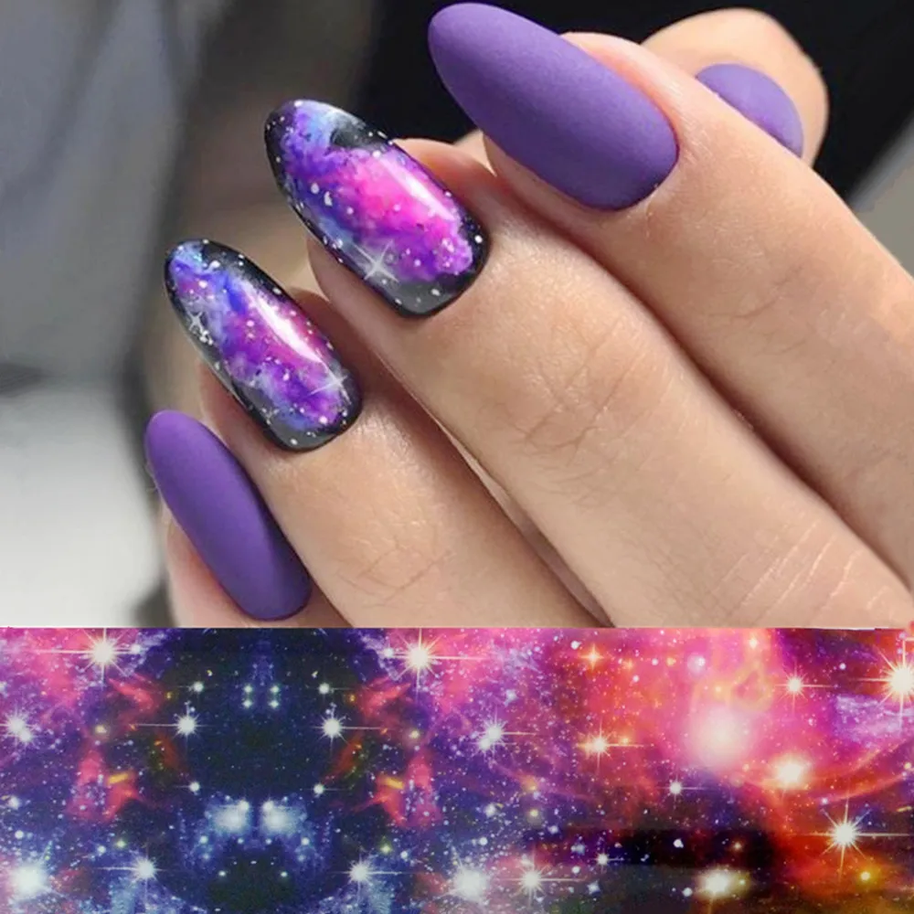 

Gradient Purple Nails Transfer Foil For Gluing 100cm*4cm Starry Sky DIY Nail Art Decals Tips Manicure Accessory Nail Stickers