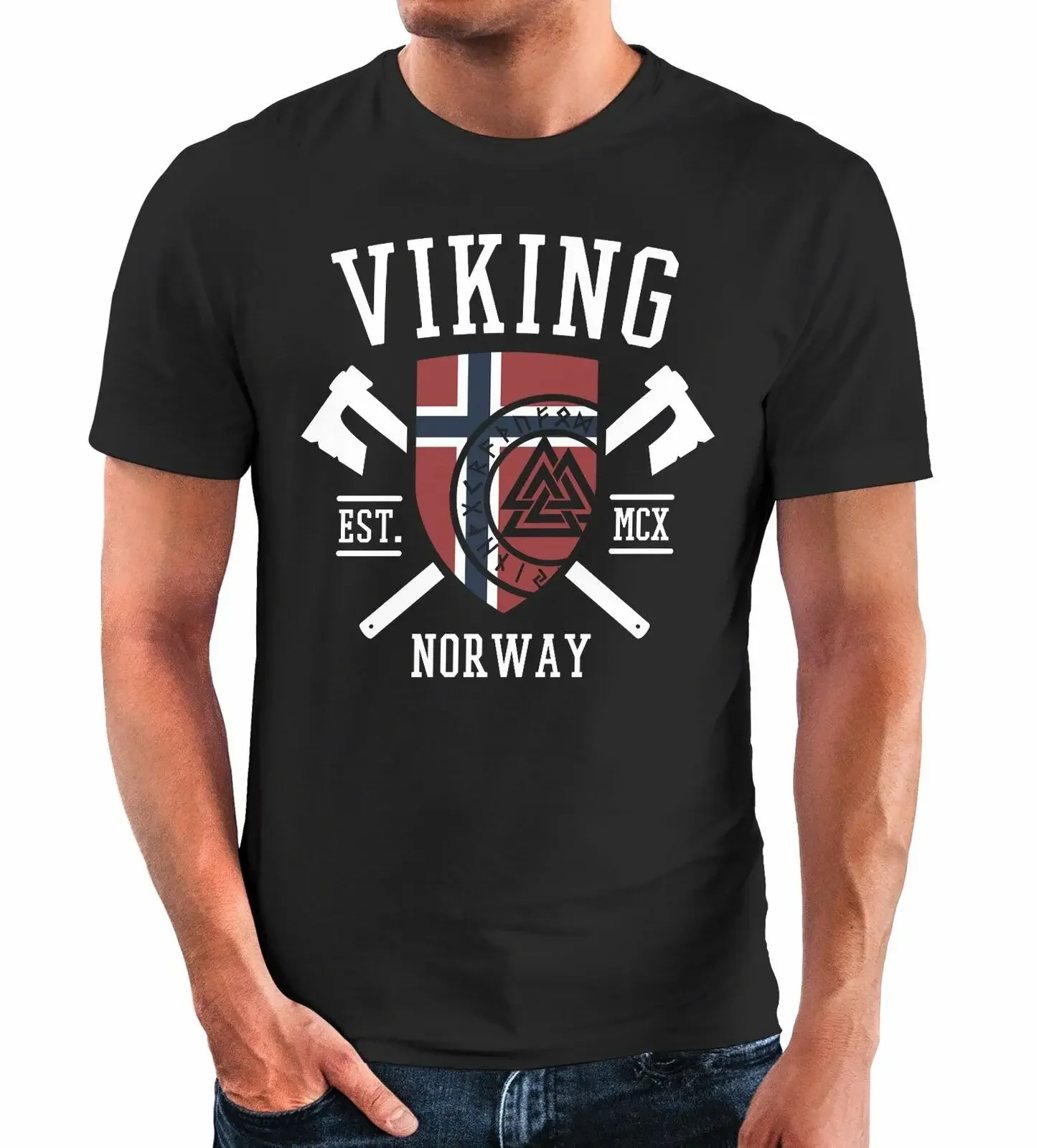 Novel Fashion  Shield Rune Nordic Norway Flag Printed T-Shirt. Premium Cotton Short Sleeve O-Neck Mens T Shirt New S-3XL