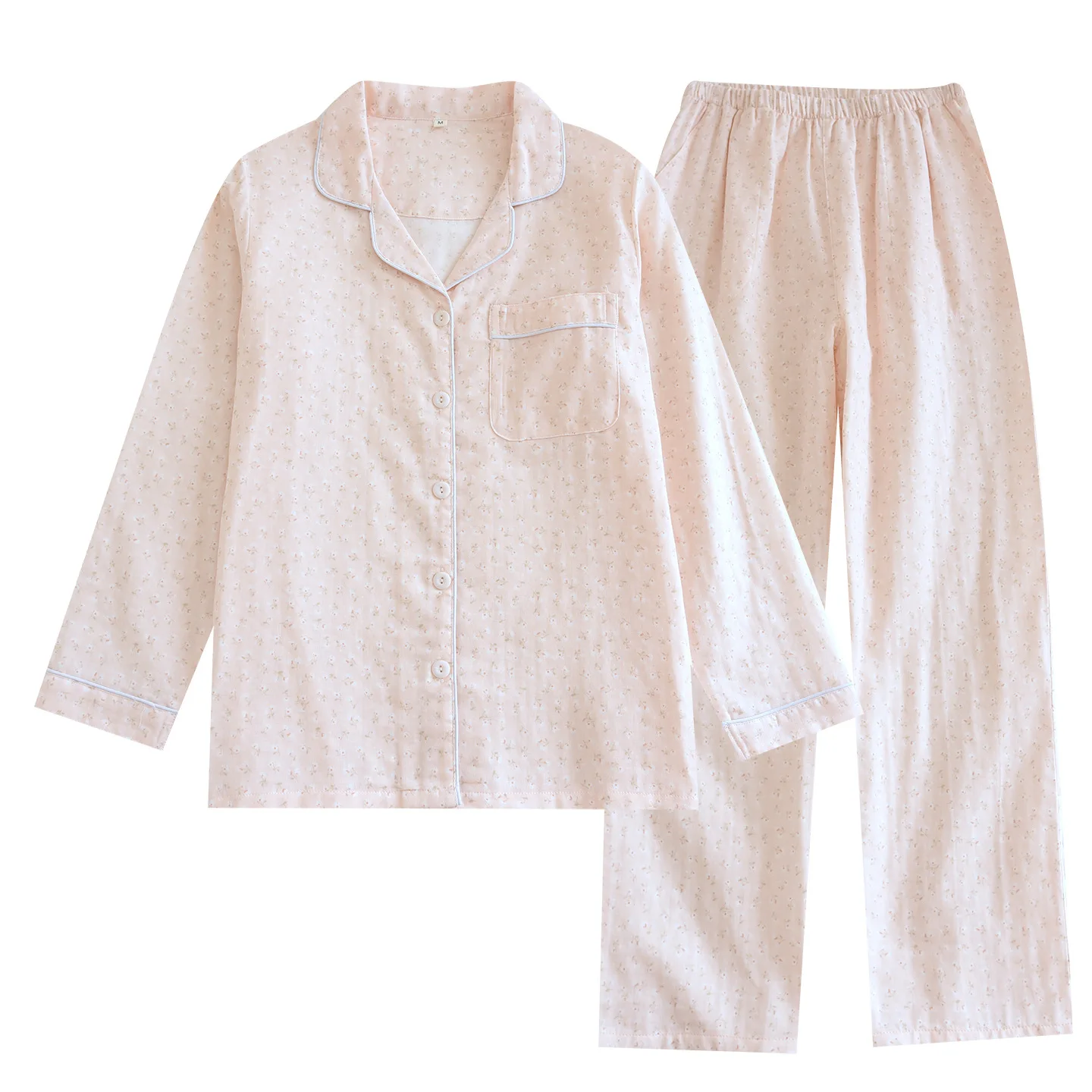 Cotton Flower Printing Long Sleeve Shirt Trousers 2 Pcs Home Clothes Elegant Pajamas for Women