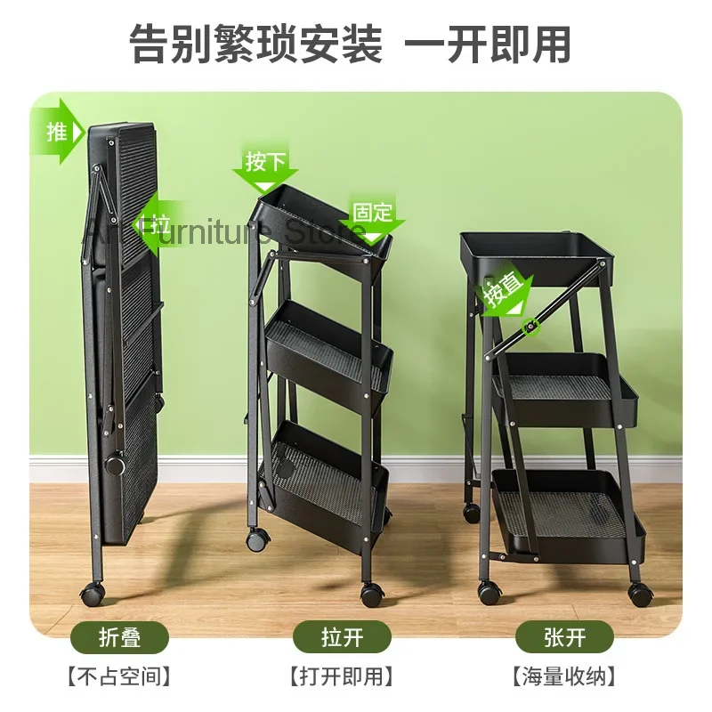 Small trolley floor folding movable shelf kitchen bathroom snack toilet multi-layer storage rack