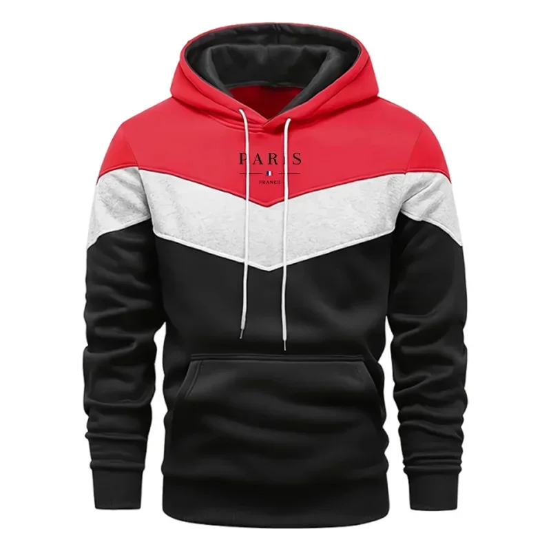 Men's Streetwear Hoodie 2026 Paris Fashion Three-Color Stitching Sweatshirt Casual Pullover for Autumn Winter
