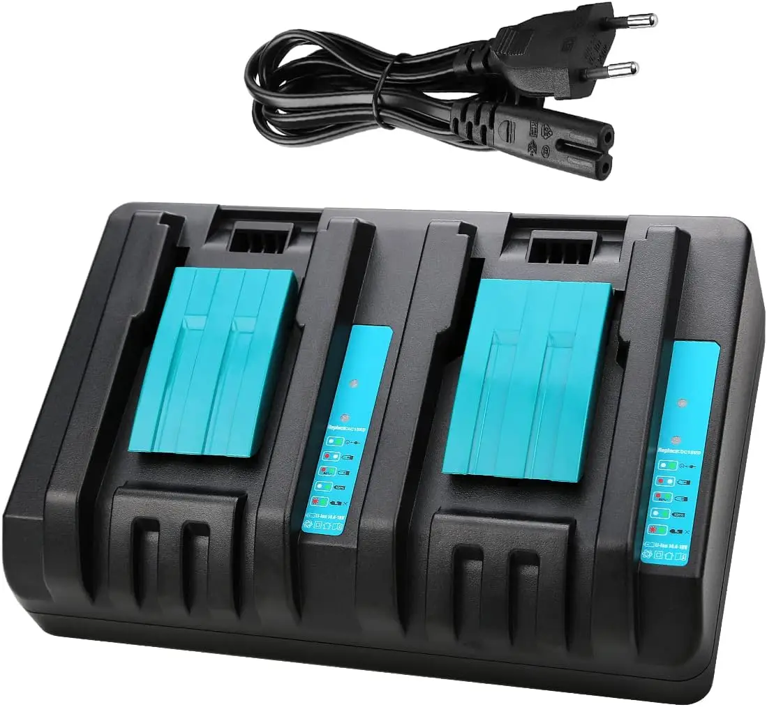 2 منافذ بديلة لبطارية ماكيتا 14.4 فولت 18 فولت DC18RD متوافقة مع شاحن سريع لمنشار الحفر الأصلي