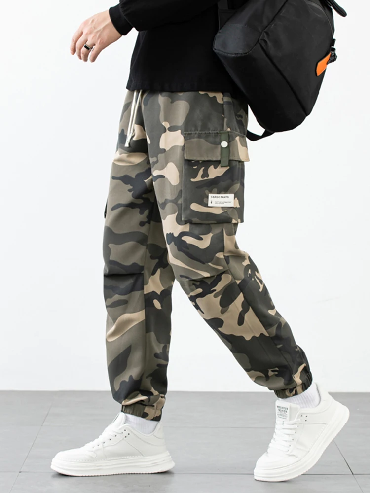 Cargo Men Pants Y2K Pockets Camouflage Pattern Casual Sweatpants Autumn Drawstring Mens Pants Streetwear Military Sweatpants