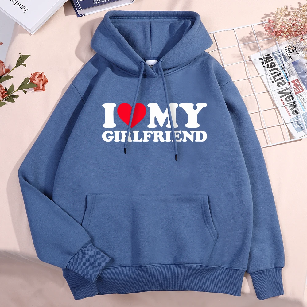I Love My Girlfriend Printing Hoody Men Women Autumn Loose Sweatshirt Autumn Crewneck Clothes Loose Pocket Coat Hoody Couple view 2