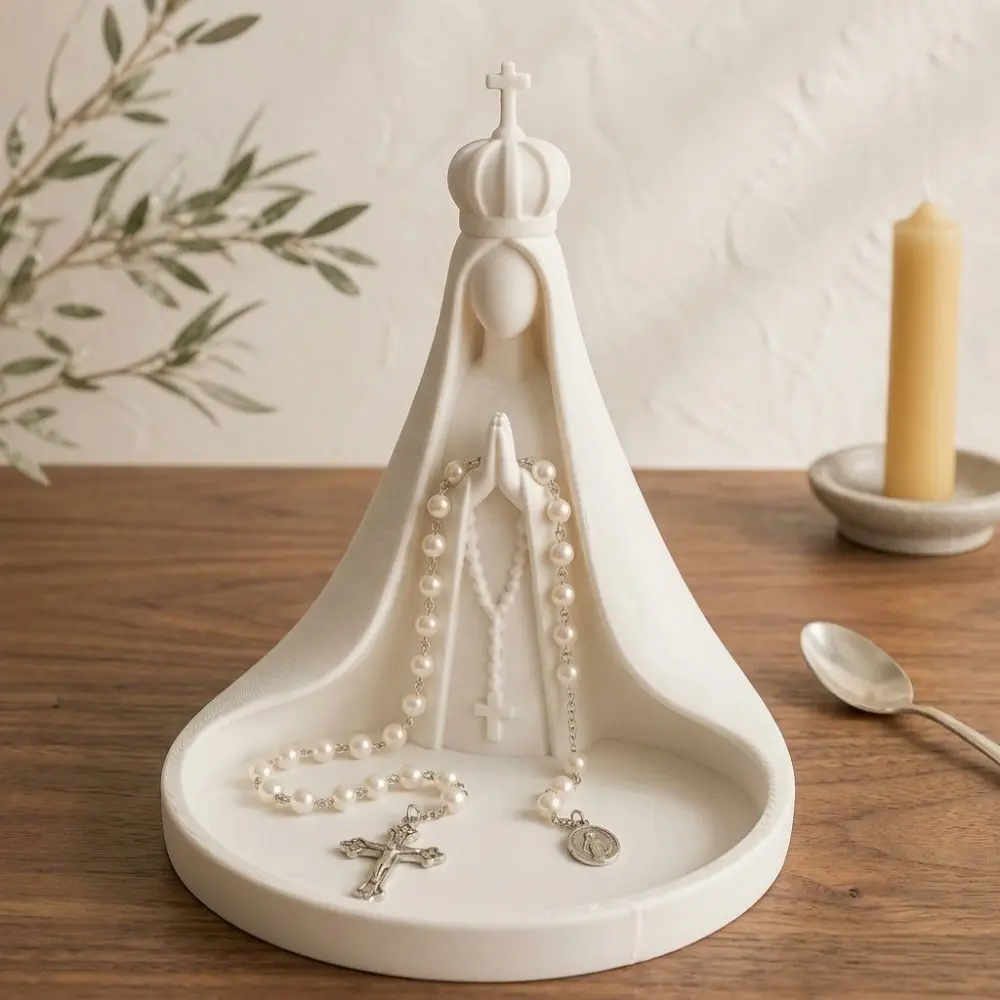 3D Printing Crown Shape Jewelry Tray Plastic Faceless Mary Cross Stitch Bead Dish Art Sculpture Minimalist
