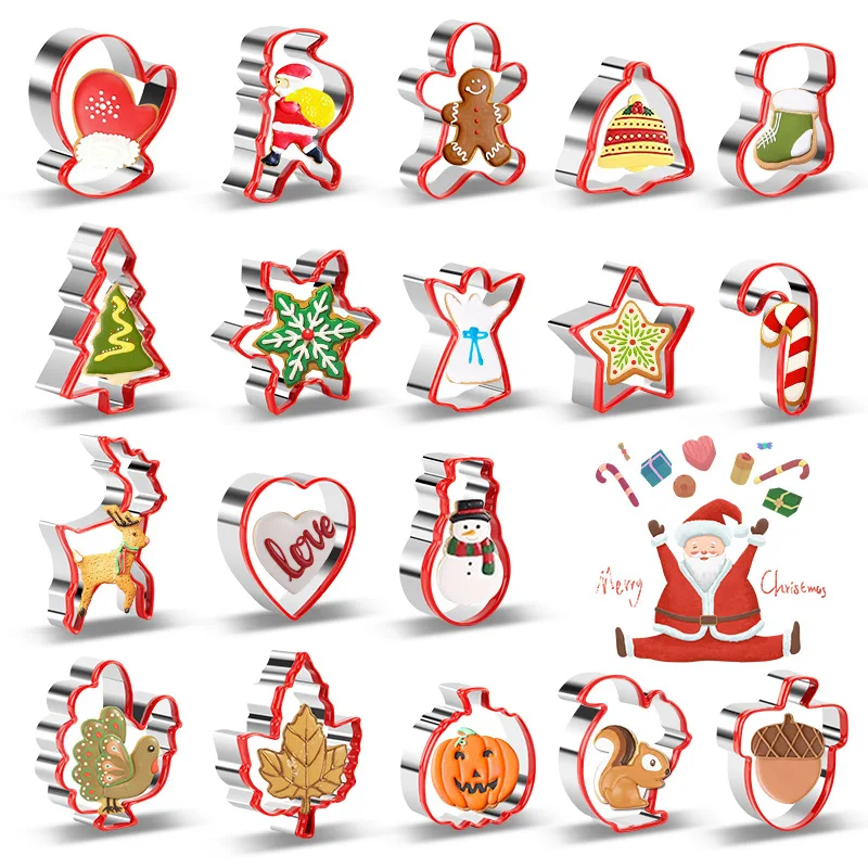 

18Pcs Set Stainless Steel Christmas Cookie Sandwich Cutter Xmas Tree Mold Cake Kitchen Decoration Tools DIY Baking Biscuit Mould