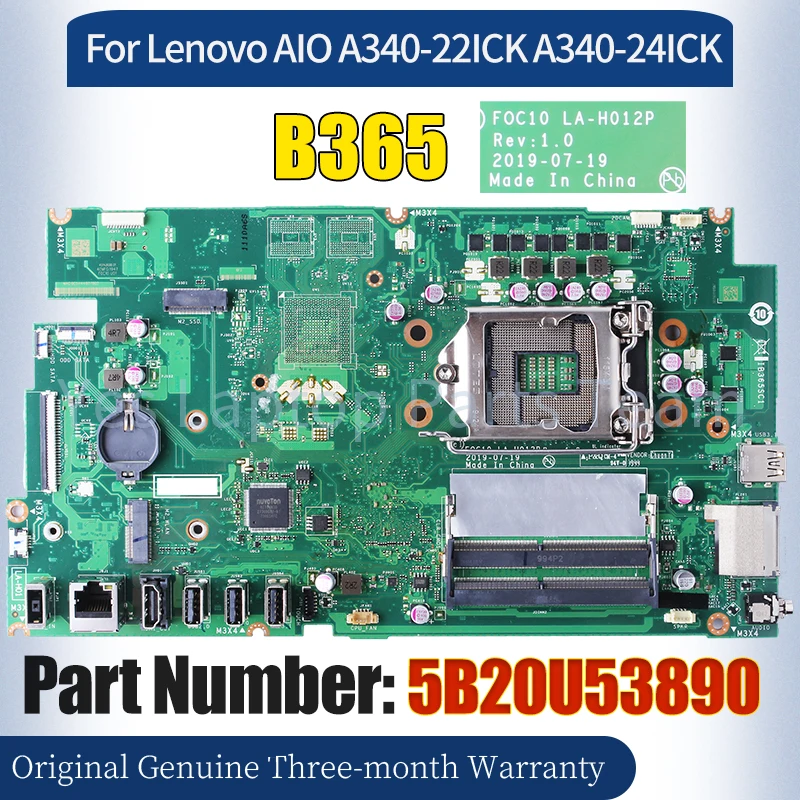 

LA-H012P For Lenovo AIO A340-22ICK A340-24ICK Mainboard 5B20U53890 SREVJ B365 100％ Tested All-in-one Laptop Motherboard