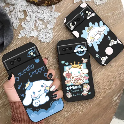 귀여운 만화 시나모롤, 구글 픽셀 9, 8, 7A, 7, 6A, 6, 5A, 5, 4, 4A, XL, 5G, 블랙 실리콘, 충격 방지 쉘 커버, 휴대폰 케이스