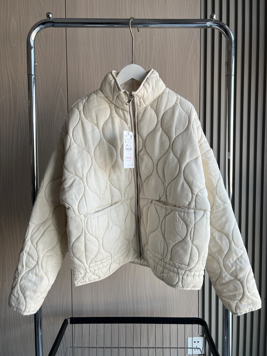 Quilted Cotton Jacket for Women Traf 2024 Winter New Arrival Zw Series Soft Lenzing Fabric Vintage Warm Coat 4088242