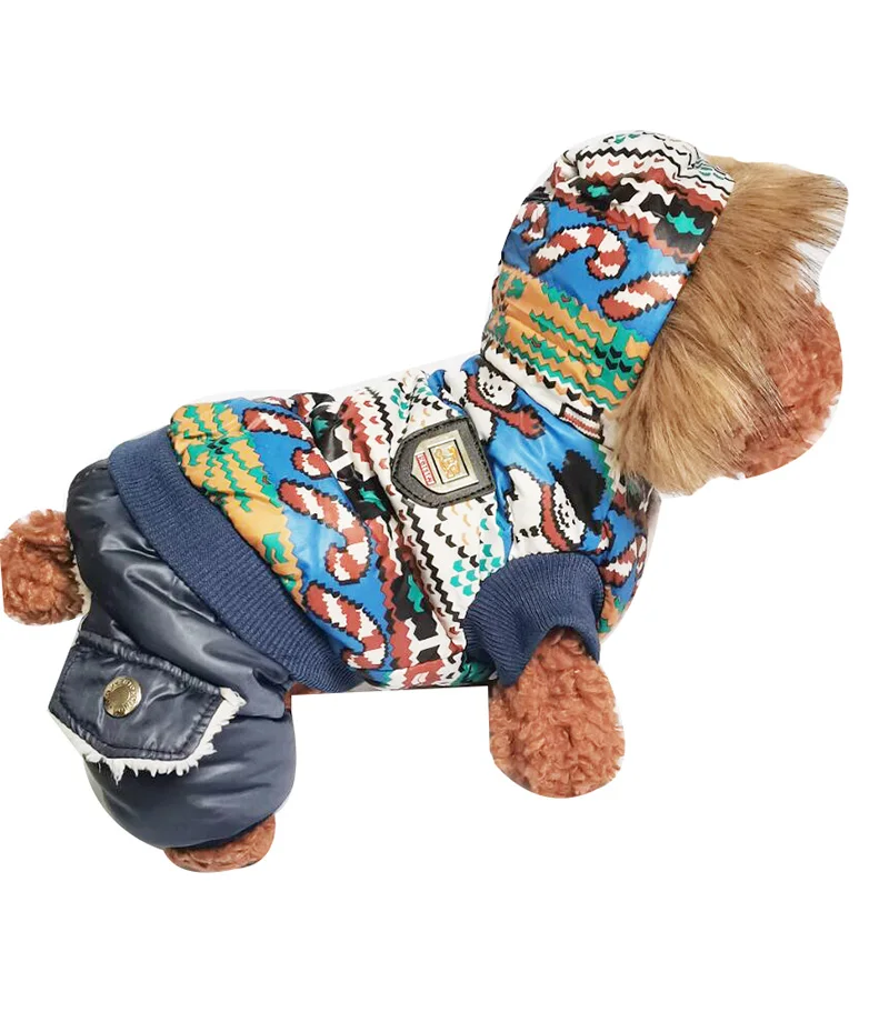 Hooded Jacket for Pet Dogs, Warm Winter Coat, Snowman Pattern, Thick Jumpsuit Clothes, Pet Outfit Apparel