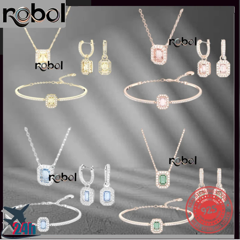 

A+ 925 Silver Colored Gemstone Candy Series Jewelry Set, Summer Colorful Necklace Earrings Bracelet Exquisite Gift