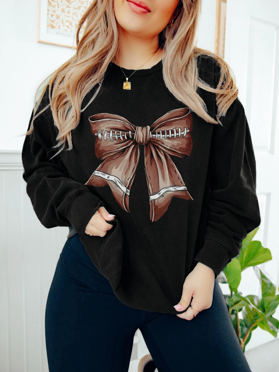 Women s Loose Sweatshirts Bowknot Print Round Neck Long Sleeve Pullovers Fall Winter Casual Tops