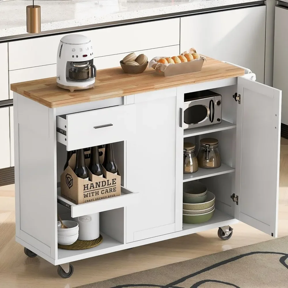 Kitchen Island with Foldable Counter Top with Trash Can Storage Cabinet,Drop Leaf,Towel Rack,Drawer Adjustable Shelf for Kitchen