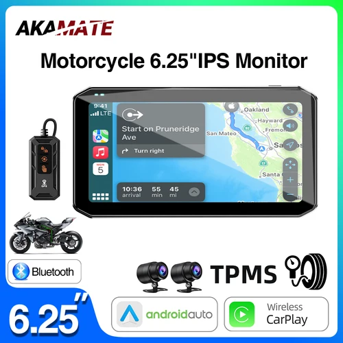 Imagen 1 del producto Grabadora de motocicleta CarPlay Android Monitor de navegación automática con Control remoto DVR Bluetooth BSD pantalla de velocidad del vehículo 6,25 pulgadas