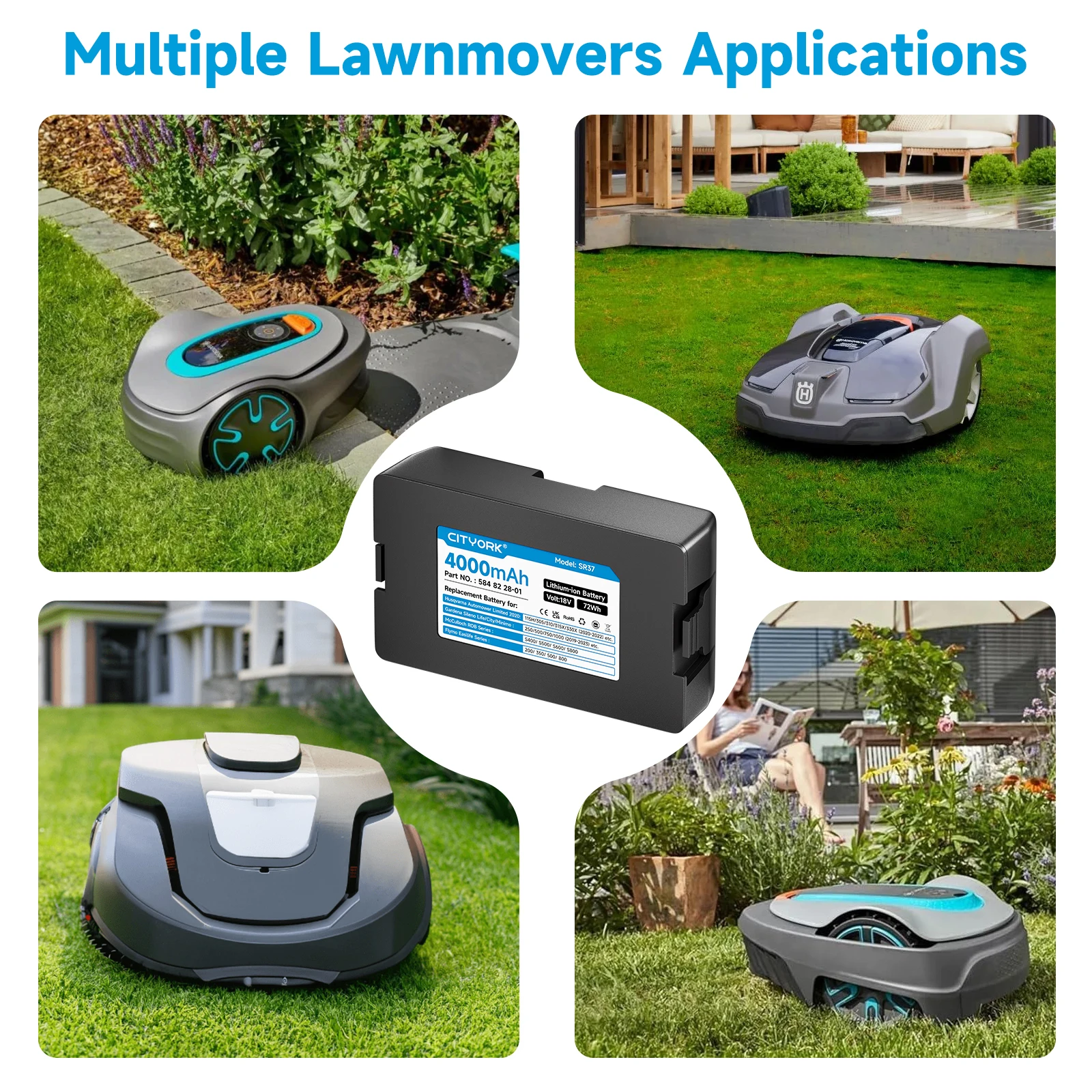 بطارية 18 فولت 4000 مللي أمبير في الساعة لـ Husqvarna Automower Limited 2020-2022 115H 305 310 315X 320 330X لـ Gardena Sileno City 250/500