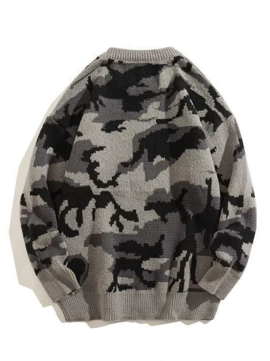 Autunno Inverno Trendy girocollo maglione lavorato a maglia da uomo sciolto casual mimetico casual quotidiano maglione jacquard pullover