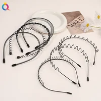 Mode métal bandeau pour hommes femmes unisexe noir ondulé cheveux tête cerceau bande sport bandeau bandeau cheveux accessoires cadeaux 1