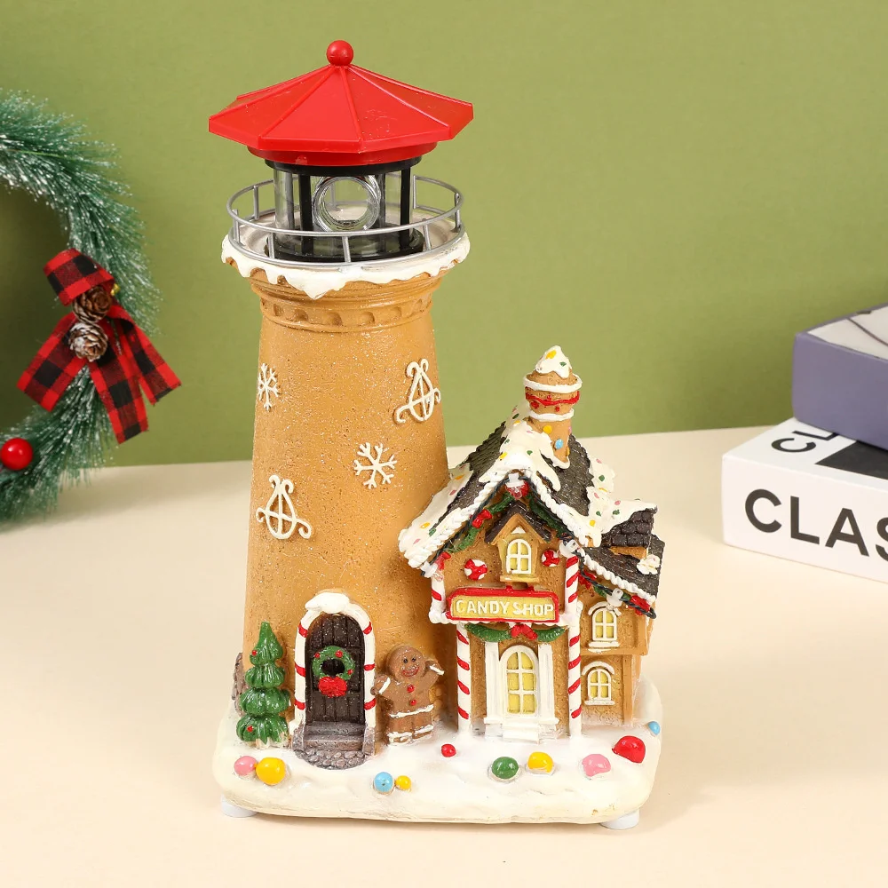Christmas Style Resin Handicraft Shine Snow House Lighthouse Desktop Ornament Living Room Bedroom Creativity Home Decoration