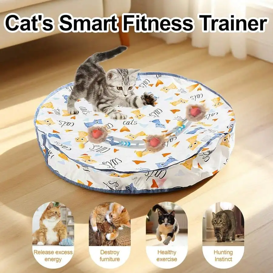 

Interactive Cat Fitness Trainer With Automatic Rolling Balls In Play Mat For Indoor Hunting Instinct