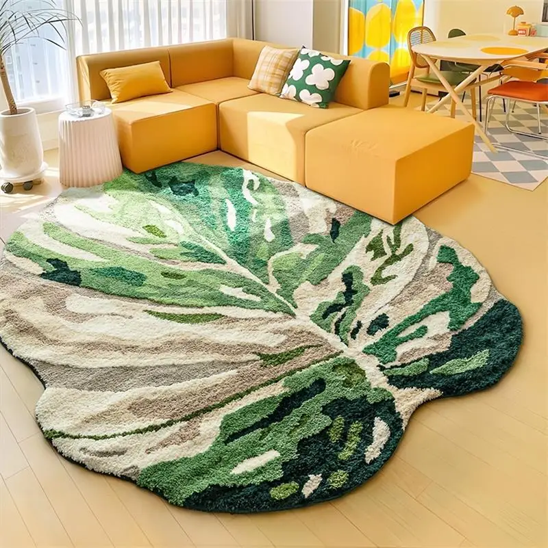 

Green Big Leaf Living Room Carpet Creative Aesthetic Rugs For Bedroom Home Soft Kids Play Mat Tatami Thick Sofa Table Tufted Rug