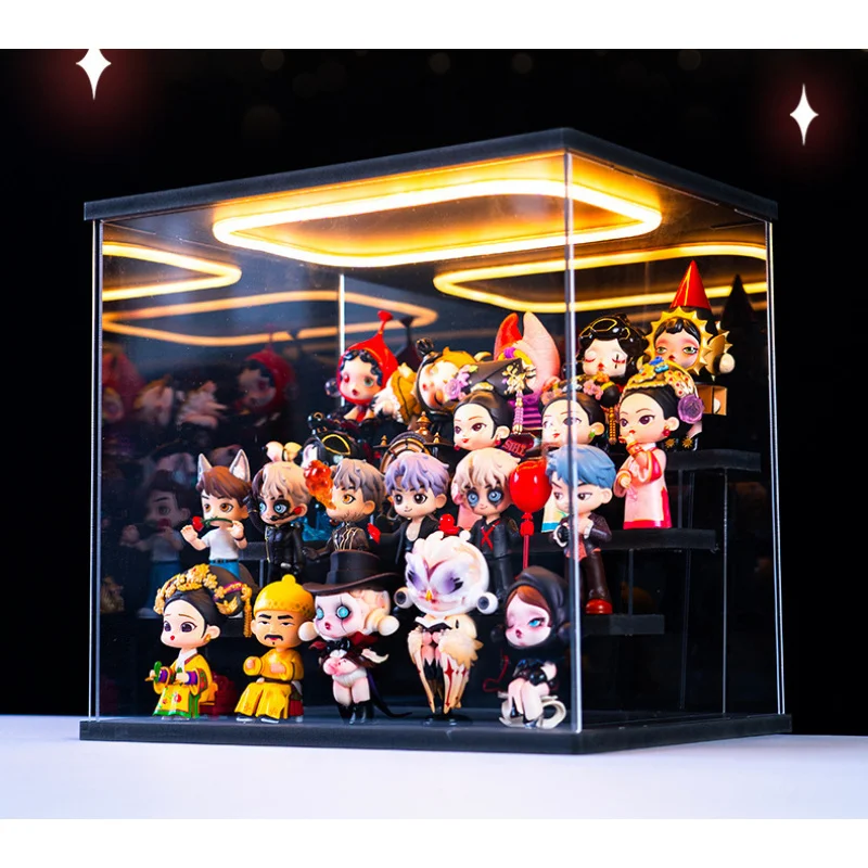 3/6 Layers Acrylic Display Case with Ring Light, Clear Acrylic Display Box for Collections, Desktop Dust Organizer for Model