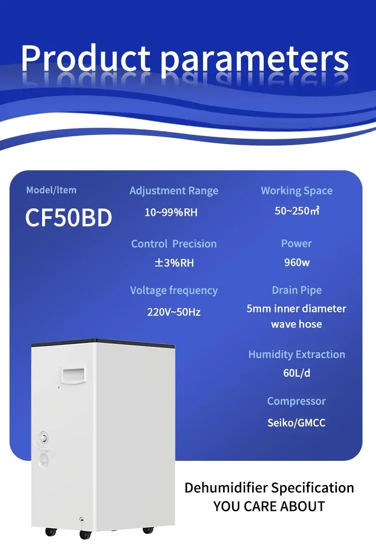 

Осушитель воздуха 60 л/день с компрессором для дома/склада, контроль влажности