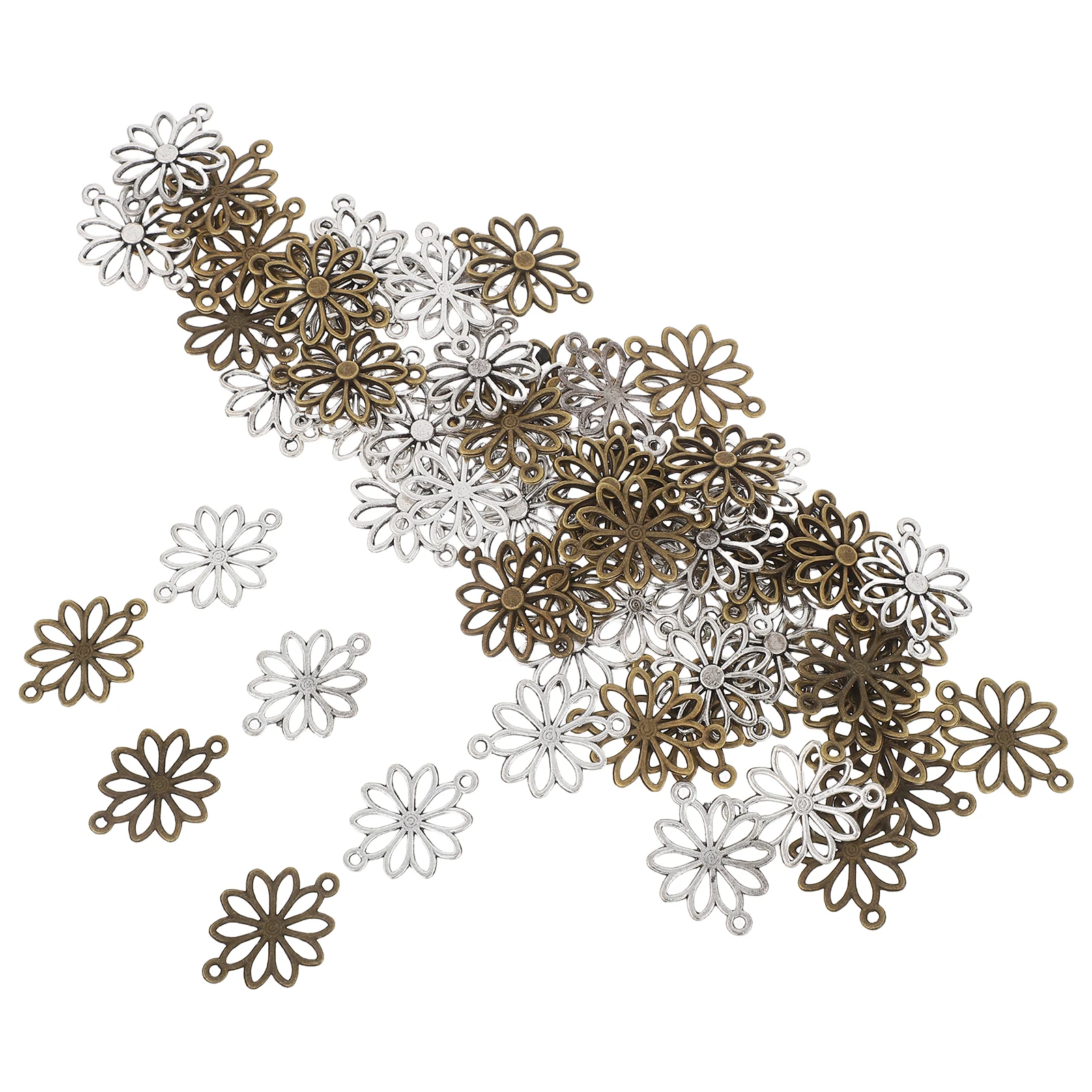 

60Pcs Vintage Daisy Flower Zinc Alloy Pendant Charms Double Hole Necklace Connectors DIY Bracelets Earrings Keychains