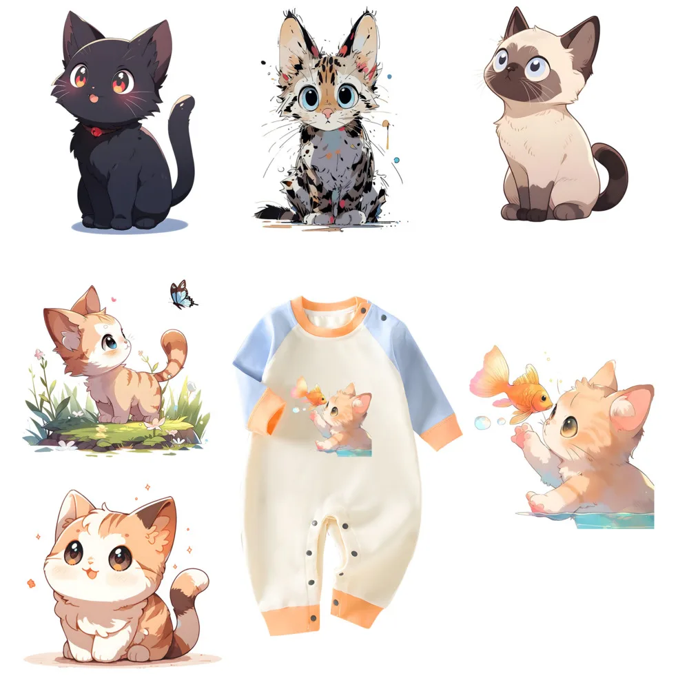 Iron patch heat transfer printing creative cartoon borderless hot stamping cute kitten children's clothing hot stamping