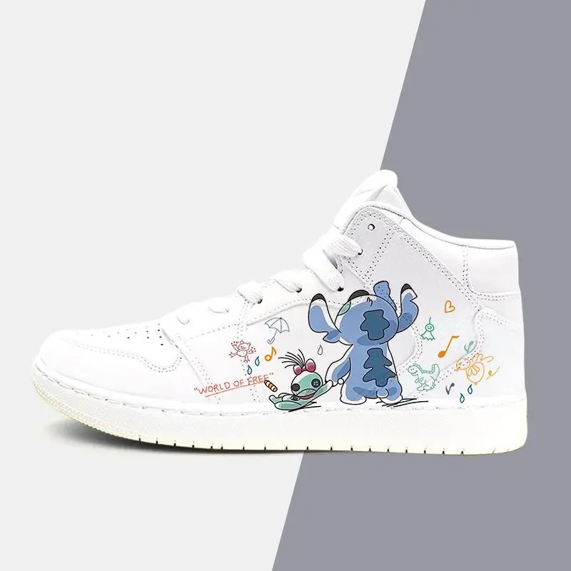 Kawaii Stitch Sport Shoes Cute Angel Couple Tennis Shoes Anime Kids Stitch Basket Shoes Disney Casual Sneakers Size 26-44