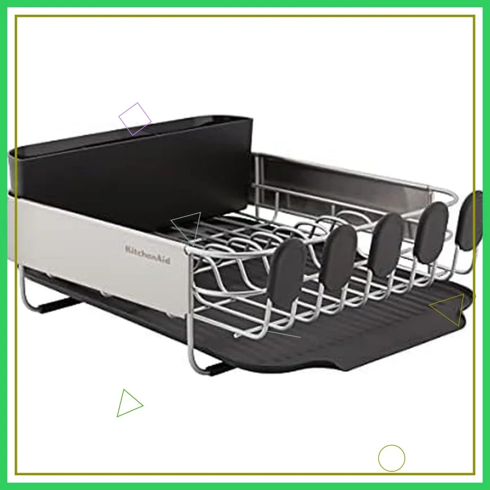 

Compact Dish Rack with Removable Flatware Caddy, Angled Drainboard, Rust-Resistant, Black, 16.06-Inch