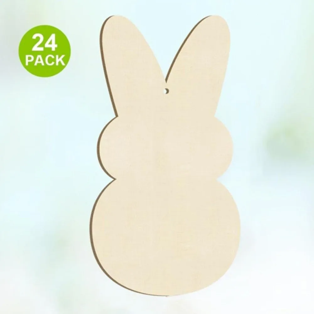24 unids/set DIY Color conejito de Pascua tarjeta de madera pintura sin terminar juguete conejo de Pascua artesanía colgante suave conejito en blanco rodajas de madera