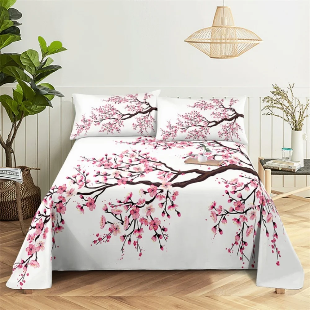 Pink Rose Bed Sheet Sets 3D Print Flowers Bed Flat Sheet for Women Girls King Queen Full Twin Size 2/3pcs Bed Linen Room Decor