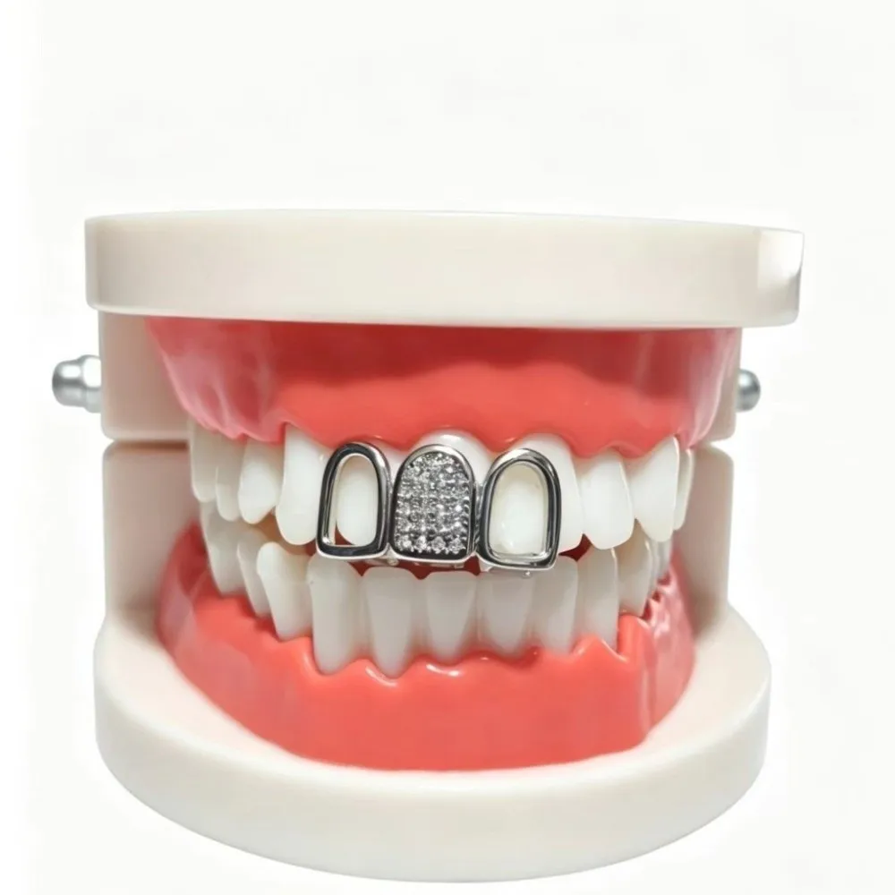 Rapper Gold Silver Color Teeth Grillz CZ Zircon Star Hollow Dental Caps Alloy Removable Body Jewelry Cosplay