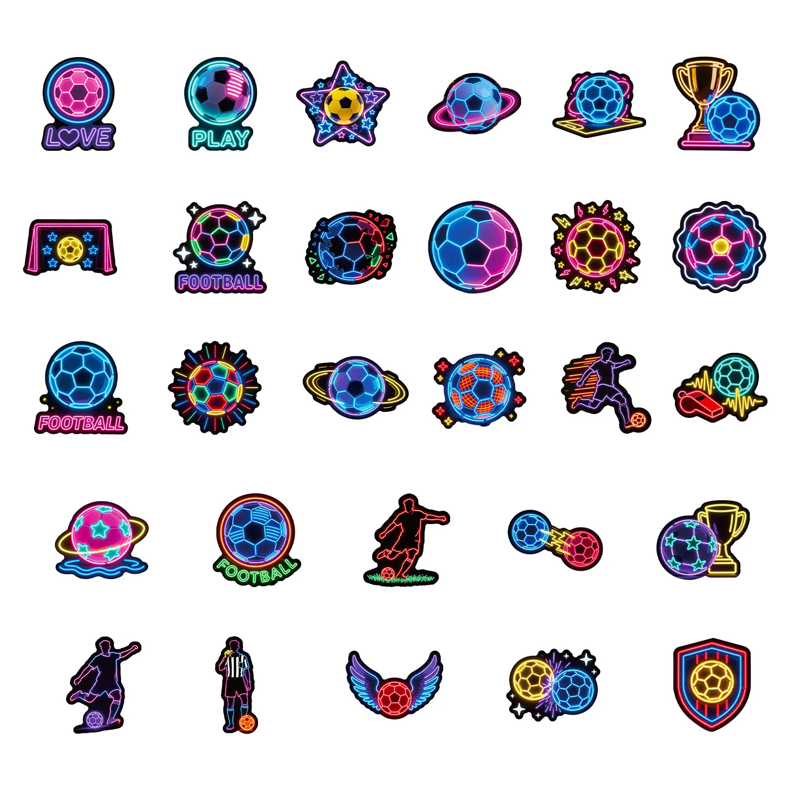 10/56PCS Football Cartoon Stickers Neon Style Graffiti Sports DIY Ball Games Decoration DIY Toys Laptop Guitar Car Bike Decals