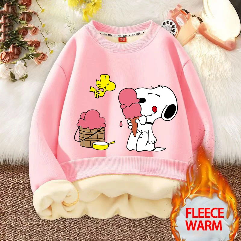 Snoopys Felpa con cappuccio in pile Cartoon Boy Girl Girocollo Felpa casual Inverno Tenere al caldo Top Abbigliamento per bambini Pullover Regali di Natale
