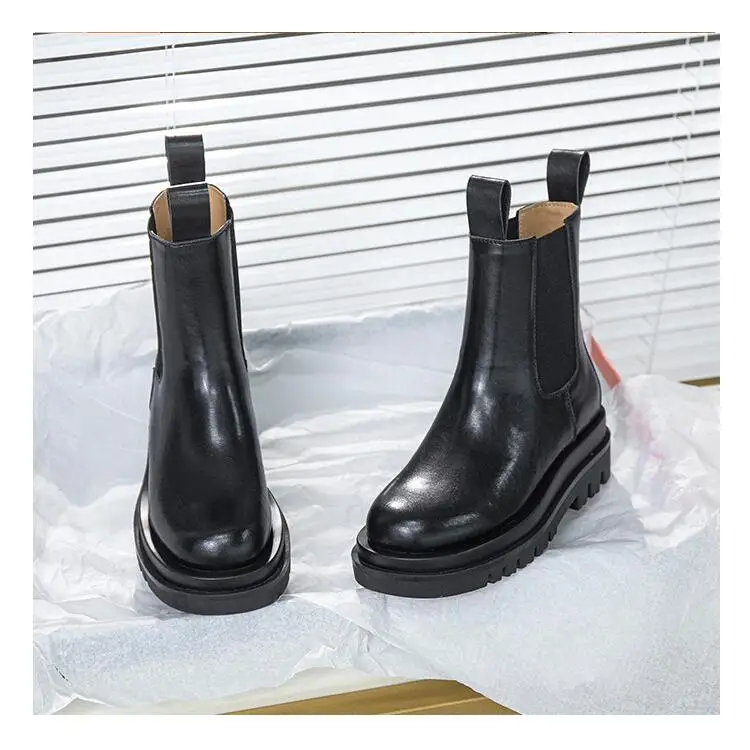 Botas Femininas 2023 Ankle Boots Genuine Leather Chelsea Color Black Leather Boots Winter Warm Plush Boots botas de mujer