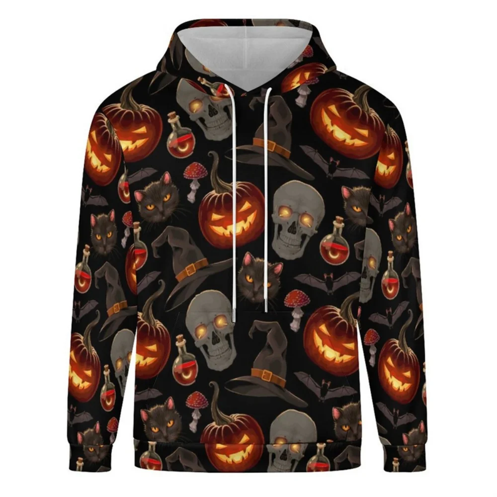 

Retro Cartoon Skull Pattern Hoodies For Men Women Halloween 3D Printed Pullovers Casual Hooded Long Sleeves Loose Kid Sweatshirt