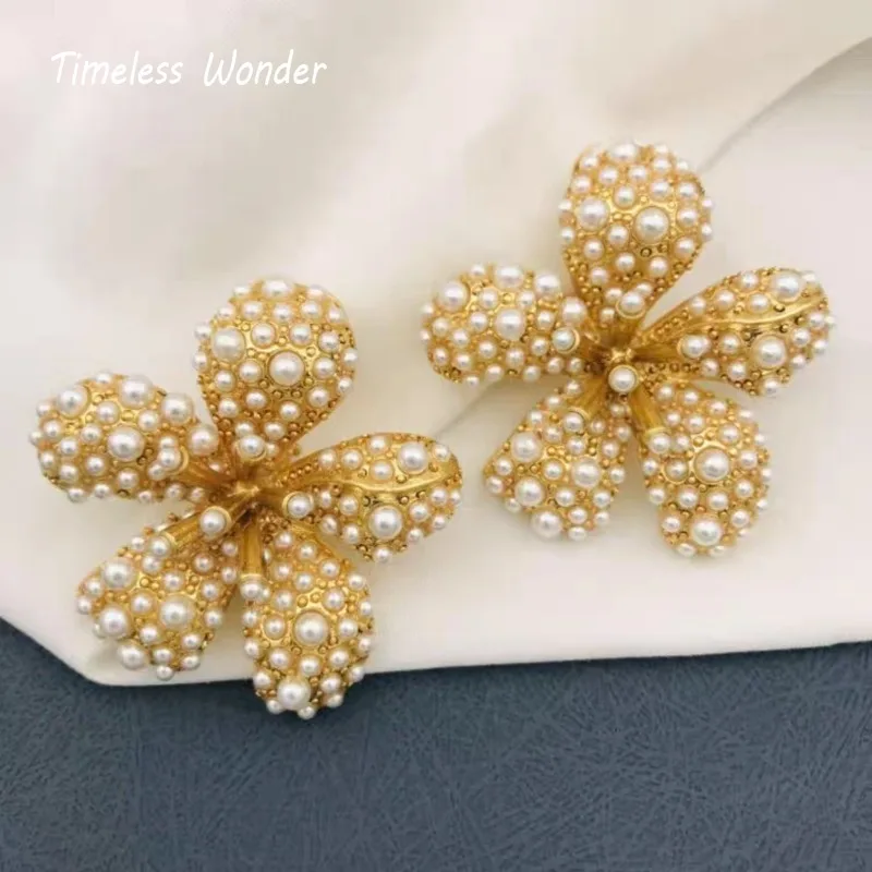 Imagem -05 - Timeless Wonder Fancy Crystal Geo Pearl Floral Clip-on Brincos para Mulheres Designer de Joias Passarela sem Perfuração Luxo Rare 4327