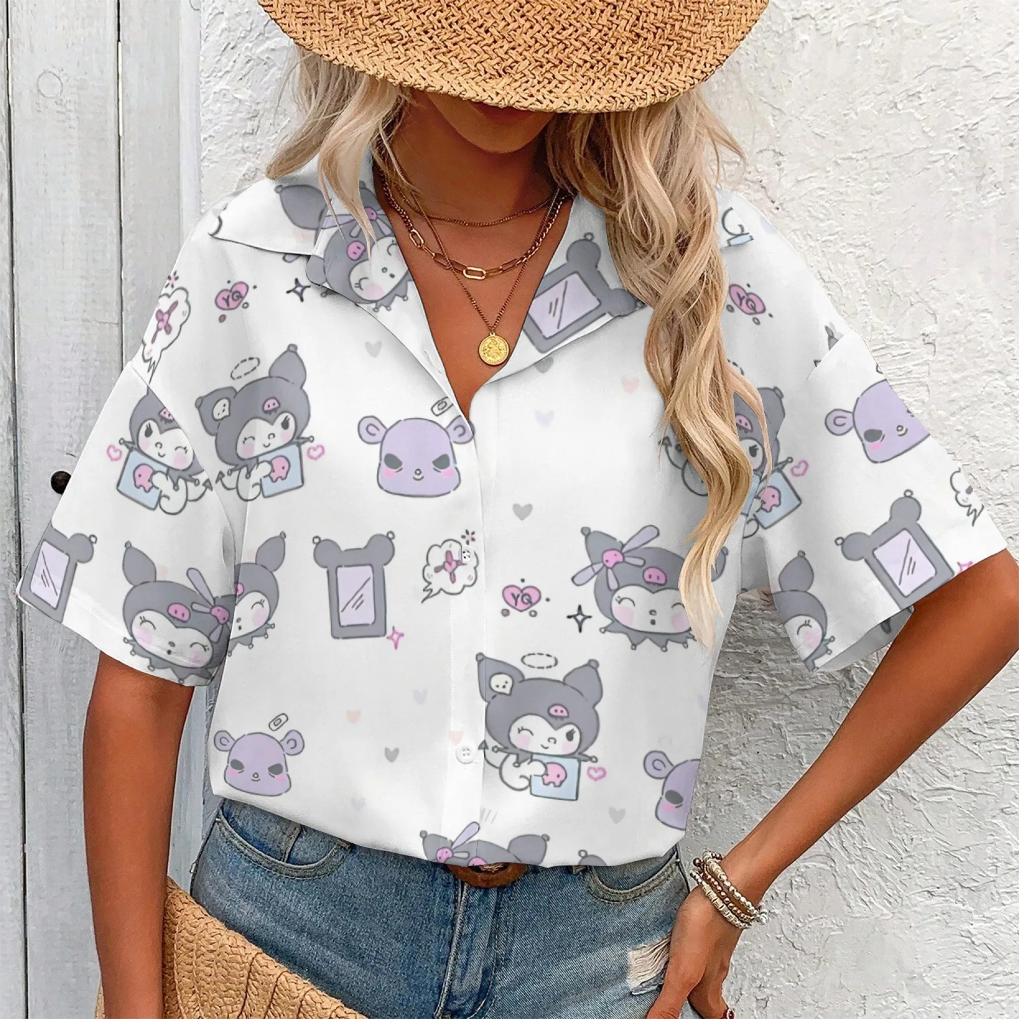 Kuromi 셔츠 소녀 대형 티셔츠 여성 의류 Kuromi 셔츠 소녀 11 ~ 12 세 어린이 한국어 리뷰 많은 옷