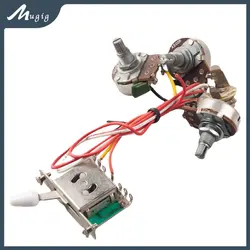 Mugig Prewired Strat Electric ST Guitar Wiring Harness 2T1V 500K Pots Potentiometer Control Knob 5 Way Guitar Switch Jack Output