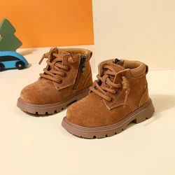 2024 New Autumn Baby Boots Leather Boys Ankle Boots Orange Soft Sole Non-slip Fashion Toddler Girls Boots