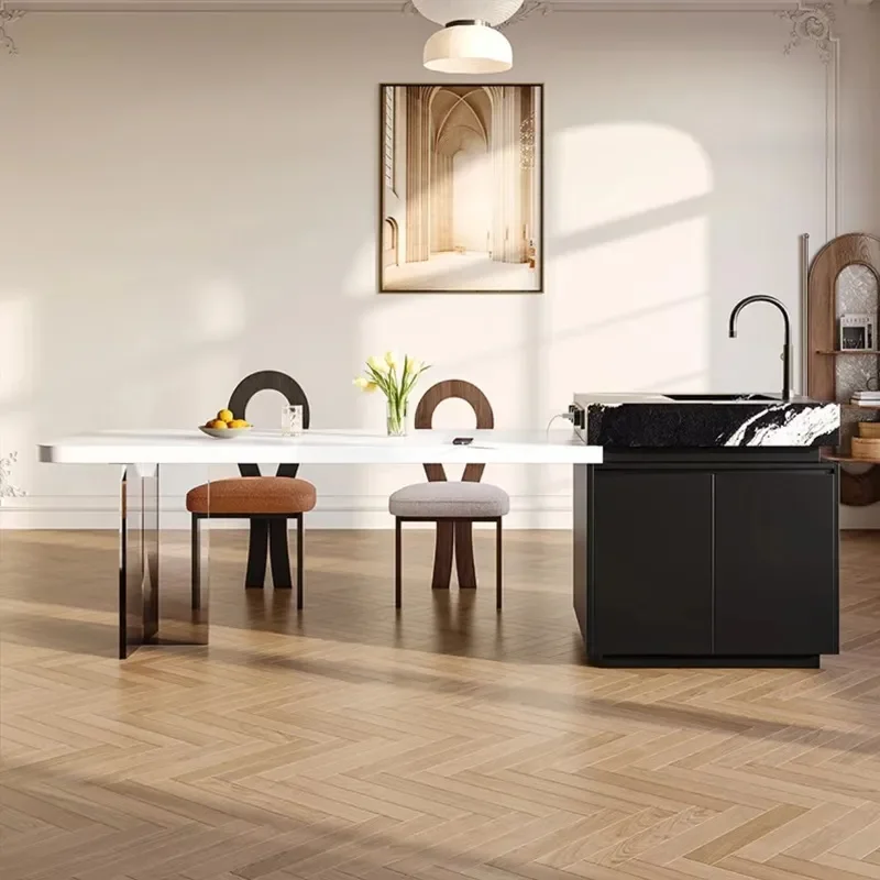 Suspended Island Dining Table Integrated Rock Slab Guide Cabinet Open Kitchen Bar Table Finished Product