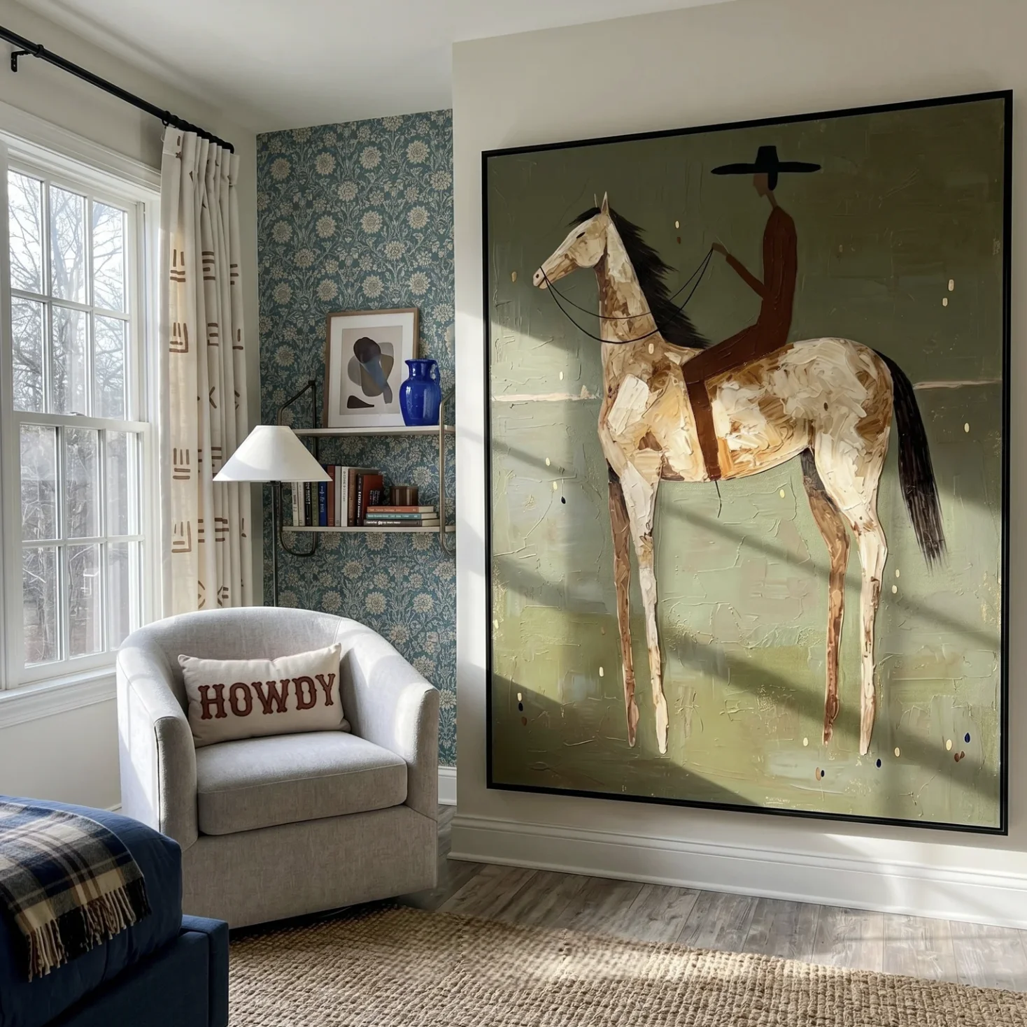 Abstract Vintage Cowboy Horse Canvas Prints Posters Decor, Neutral Western Rider Wall Art for Living Room Bedroom Entryway Decor