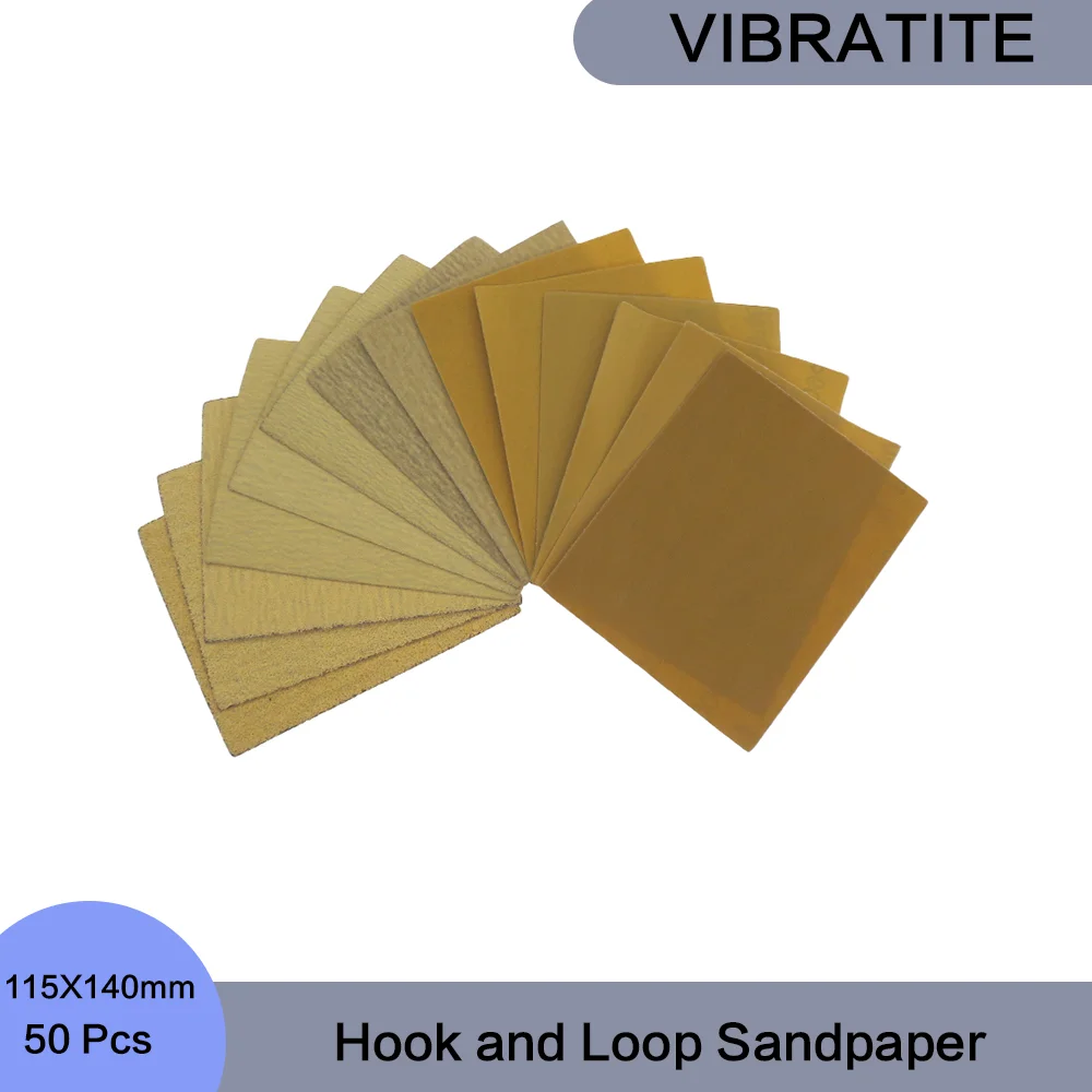 115X140 mm Hook and Loop Sandpaper 50 Pcs Assorted 60/80/120/150/220/240/320/400/600/800 Grit for Polishing Wood Metal Car