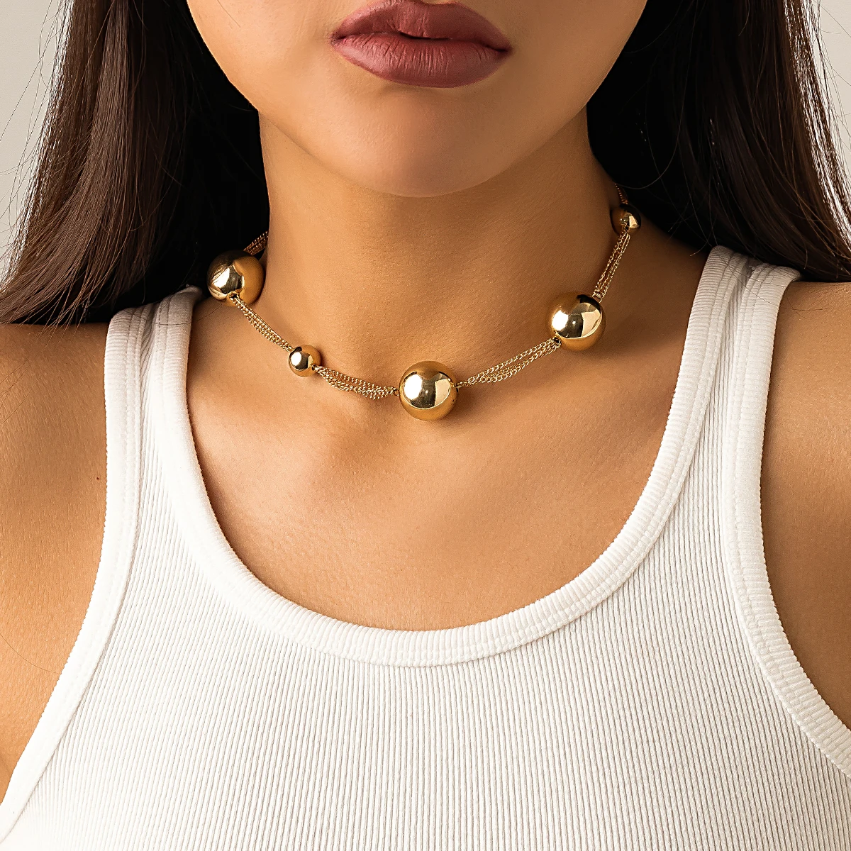 Simple Chain with Big Ball Short Choker Necklace for Women Trendy Ladies Beads Collar 2023 Fashion Jewelry on Neck Accessories