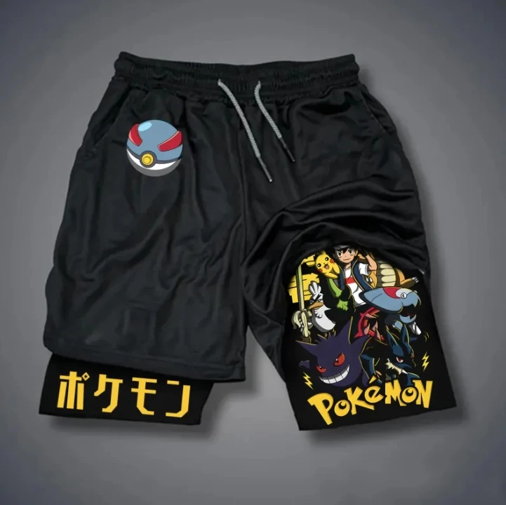 pokemon-shorts-street-style-verao-casual-2025-verao-masculino-respiravel-esportes-shorts-duplos