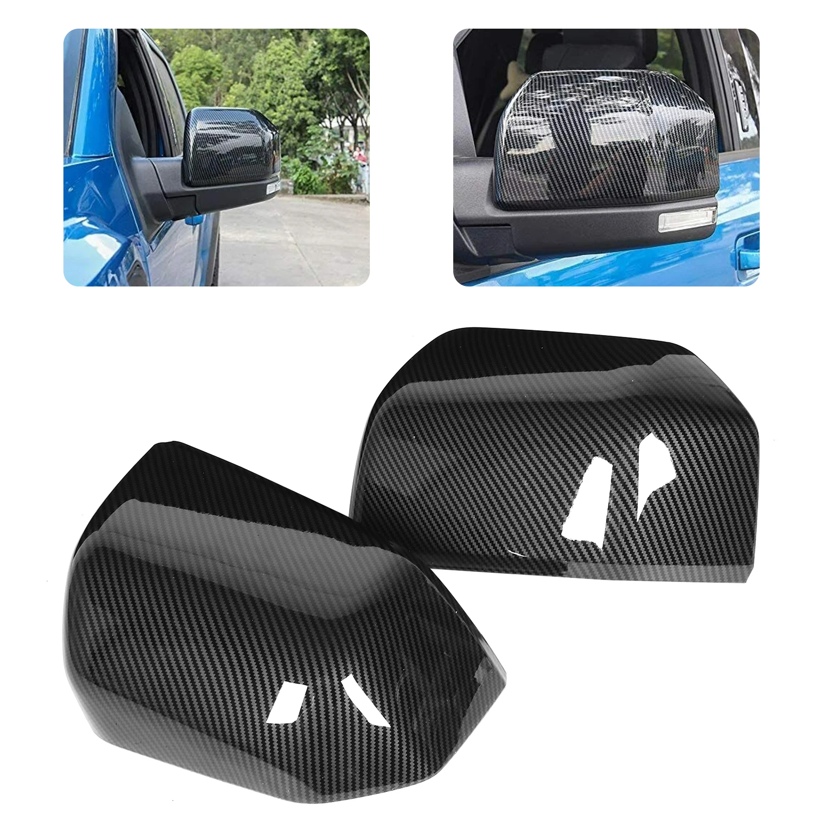 

Rearview Wing Mirror Cover Trim Frame Decorative Bezel Fit for Ford F150 2015‑2020Carbon Fiber Grain